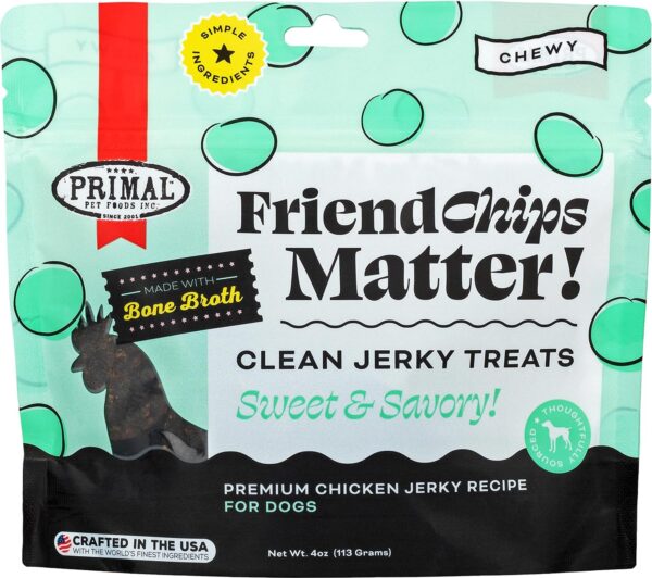 Primal Chicken Jerky Dog Treats Made with Chicken Bone Broth for Dogs, FriendChips Matter Chewy Dog Treat, 4 oz - Image 2