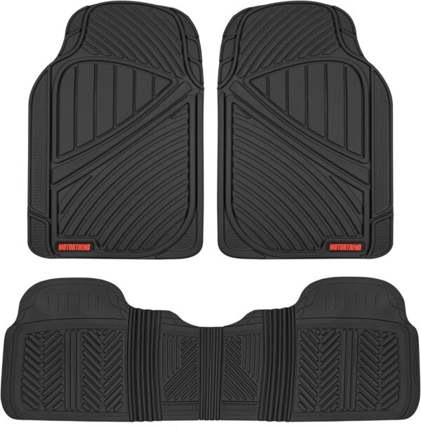 Motor Trend FlexTough Performance All Weather Rubber Car Floor Mats with Cargo Liner – Full Set Front & Rear Floor Mats for Cars Truck SUV, Automotive Floor Mats (Black) - Image 3