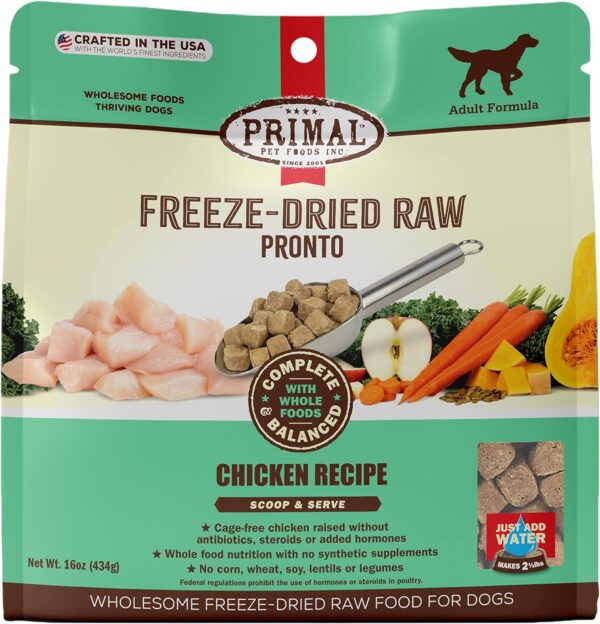 Primal Freeze Dried Dog Food Pronto, Chicken; Scoop & Serve, Complete & Balanced Meal; Also Use As Topper or Treat; Premium, Healthy, Grain Free, High Protein Raw Dog Food (16 oz) - Image 2