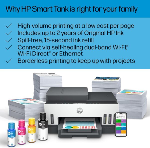 HP Smart -Tank 7301 Wireless All-in-One Cartridge-free Ink Printer, up to 2 years of ink included, mobile print, scan, copy, automatic document feeder (28B70A), Gray - Image 5