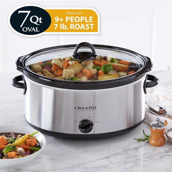 Crock-Pot 7 Quart Oval Manual Slow Cooker, Stainless Steel (SCV700-S-BR) - Image 3