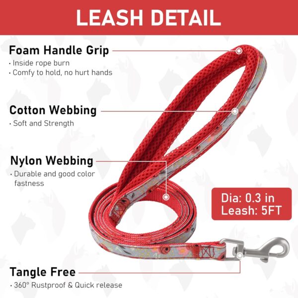 GAMUDA Small Pet Harness Collar and Leash Set, Step in No Chock No Pull Soft Mesh Adjustable Dog Vest Harnesses Plaid Reflective for Dogs Puppy Cats Kitten Rabbit (Red Flower, S) - Image 7