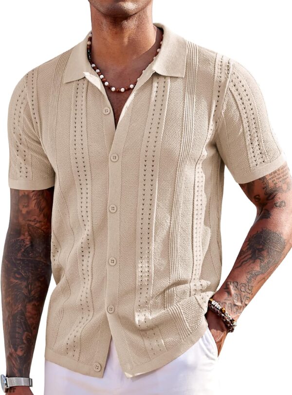 COOFANDY Men's Knit Shirts Short Sleeve Button Down Polo Shirt Fashion Casual Summer Beach Shirts - Image 2