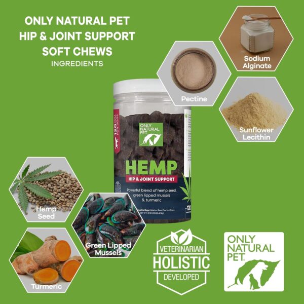 Only Natural Pet Hemp Hip & Joint Support for Dogs - Supplement for Mobility Wellness Pain Relief Healthy Inflammatory & Bone Stiffness - Chews w/Fatty Acid Blend Mussels & Turmeric - 120 Count - Image 3