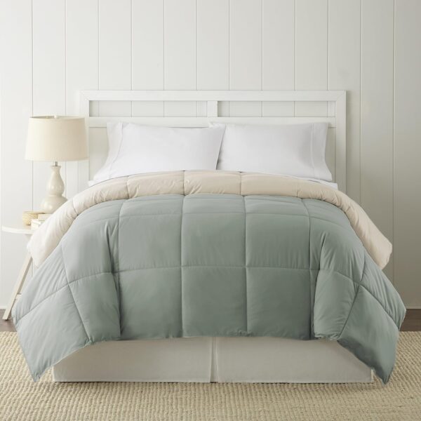 Modern Threads Down Alternative Microfiber Quilted Reversible Comforter & Duvet Insert - Soft, Comfortable Alternative To Goose Down - Bedding For All Seasons Seafoam/Almond Twin - Image 3