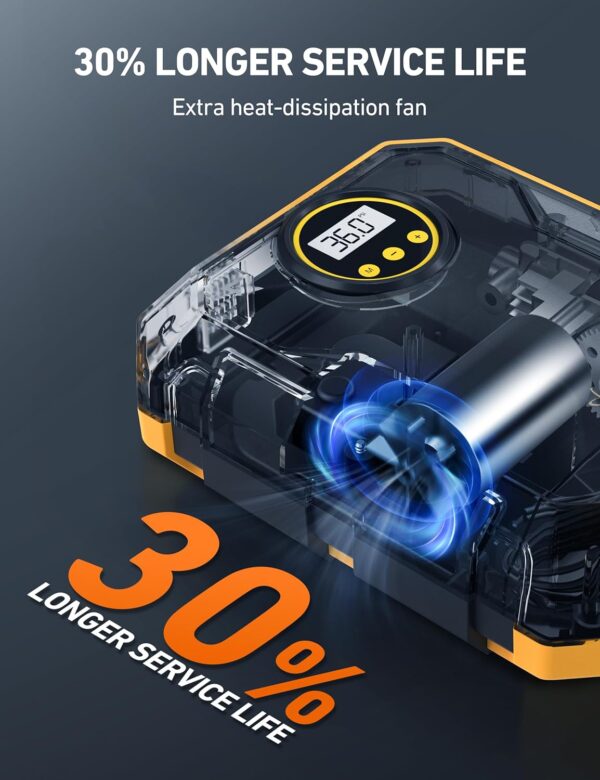 AstroAI Tire Inflator Air Compressor 12V DC Portable Air Compressor Car Accessories Auto Tire Pump 100PSI with LED Light Digital Air Pump for Car Tires Bicycles Other Inflatables CZK-3674 Yellow - Image 3