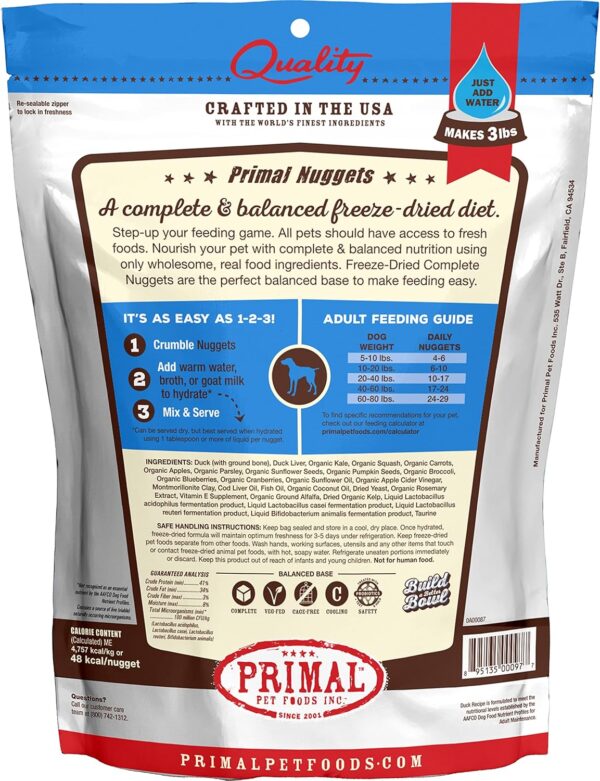 Primal Freeze Dried Dog Food Nuggets, Duck; Complete & Balanced Meal; Also Use as Topper or Treat; Premium, Healthy, Grain Free, High Protein Raw Dog Food, 14 oz - Image 10