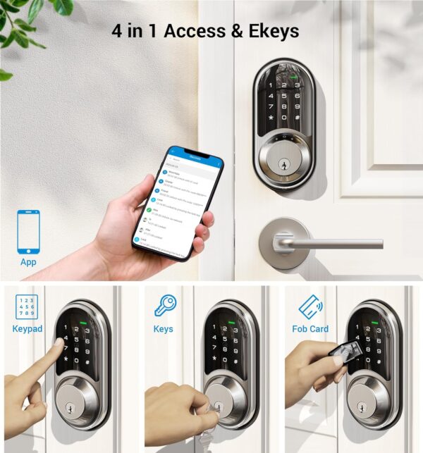 Veise Smart Lock, Keyless Entry Door Lock, Smart Locks for Front Door with App Control, Electronic Digital Lock with Touchscreen Keypad Set, Smart Deadbolt, Auto Lock, Easy Installation, Satin Nickel - Image 3