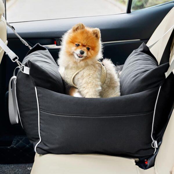 Lesure Small Dog Car Seat for Small Dogs - Waterproof Dog Booster Seat for Car with Storage Pockets, Clip-On Safety Leash and Thickened Memory Foam Filling, Pet Travel Carrier Bed Up to 25lbs, Black - Image 9