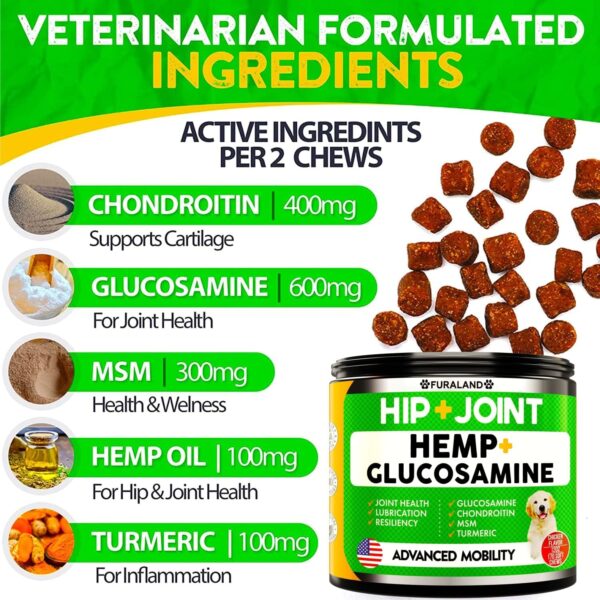 Hemp Hip and Joint Supplement for Dogs - Glucosamine for Dogs - 170 Dog Joint Pain Relief Treats - Chondroitin, Hemp Oil, MSM - Mobility & Flexibility Support - Advanced Joint Health - Made in USA - Image 4