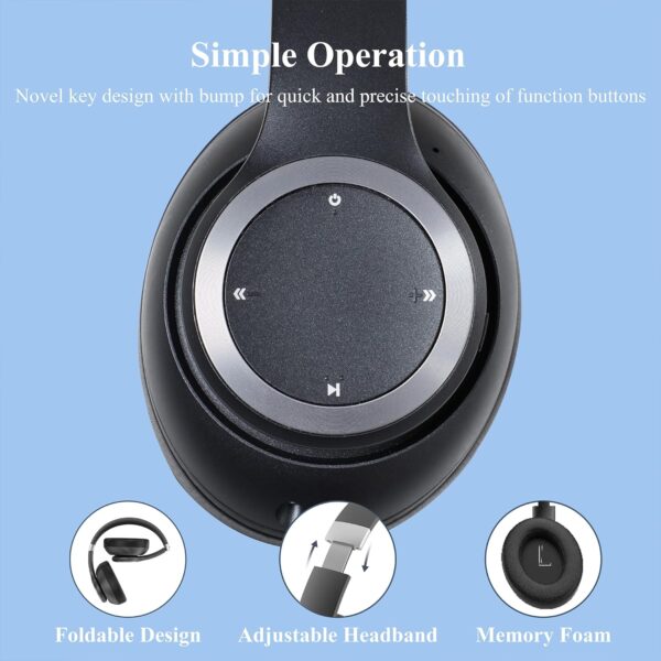 Hybrid Noise Cancelling Headphones, 100H Playtime Headphones Wireless Bluetooth with Transparency Mode, Over Ear Bluetooth Headphones Wireless with Mic, Deep Bass, Fast Charging for Travel (Black) - Image 8