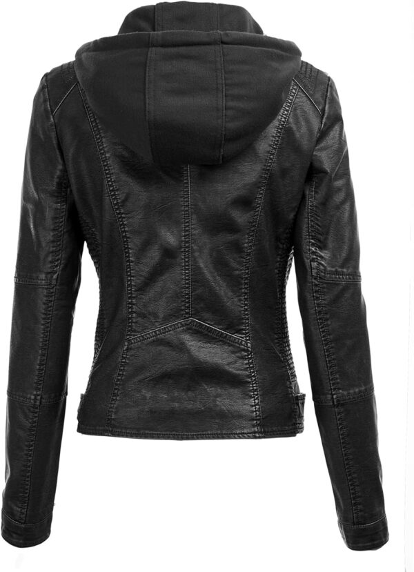 Lock and Love Women's Removable Hooded Faux Leather Jacket Moto Biker Coat - Image 3