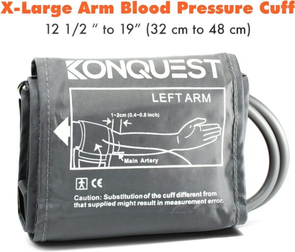 KONQUEST XL Replacement Cuff - for Automatic Blood Pressure Monitors with Straight Connector (X-Large) - for Upper Arm Circumference from 12 1/2" to 19" - Image 3