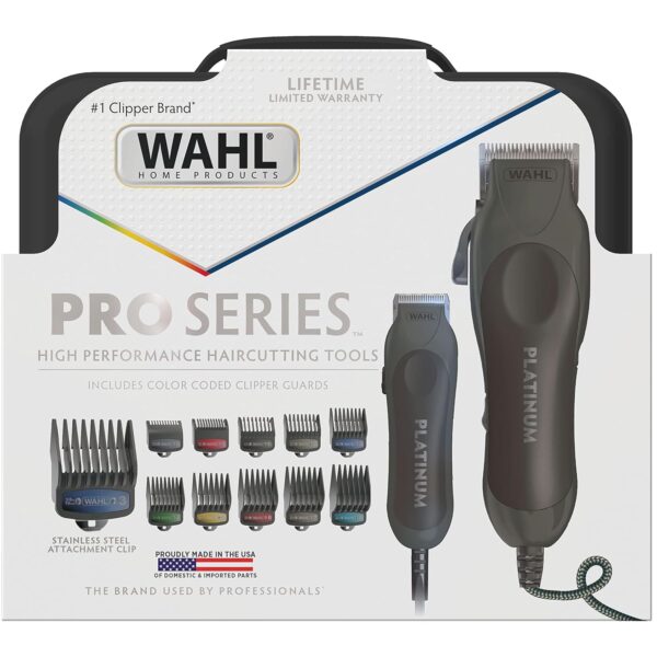 Wahl USA Pro Series Platinum Corded Clipper & Corded Trimmer for Home Haircutting with Color Coded Guide Combs – Model 79804-100 - Image 12