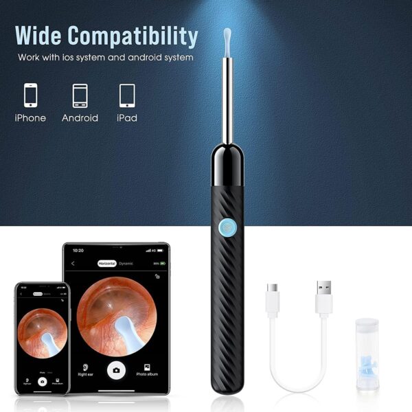 Ear Wax Removal - Earwax Remover Tool with 8 Pcs Ear Set - Ear Cleaner with Camera - Earwax Removal Kit with Light - Ear Camera with 6 Ear Spoon - Ear Cleaner for iOS & Android (Black) - Image 5