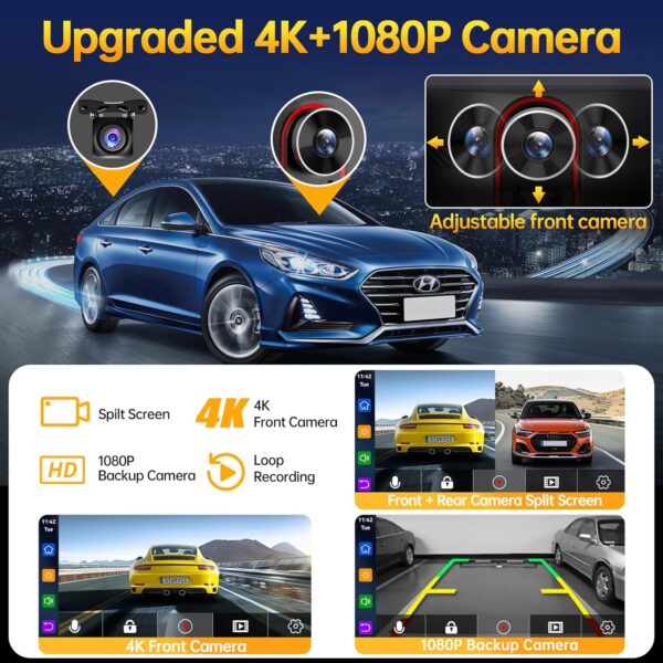 9" Wireless Apple CarPlay Android Auto Screen - 4K Dash Cam, GPS Navigation, HD Touchscreen, AirPlay, 1080P Backup Camera, Car Stereo - by Jataza - Image 4