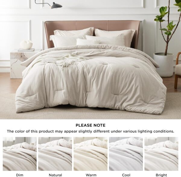 Bedsure Queen Comforter Set - Beige Queen Size Comforter, Soft Bedding for All Seasons, Cationic Dyed Bedding Set, 3 Pieces, 1 Comforter (90"x90") and 2 Pillow Shams (20"x26"+2") - Image 9