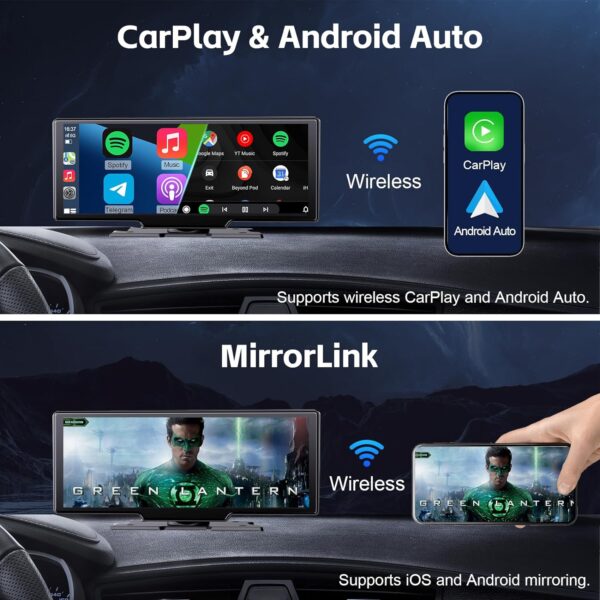 9 inch Wireless Apple CarPlay Screen for Car& 4K Dash Cam with Android Auto.Portable Car Stereo with Backup Camera&Touchscreen Display.Dash Mout Car Play.Drive Play with Navigation and Buetooth.Radio - Image 7