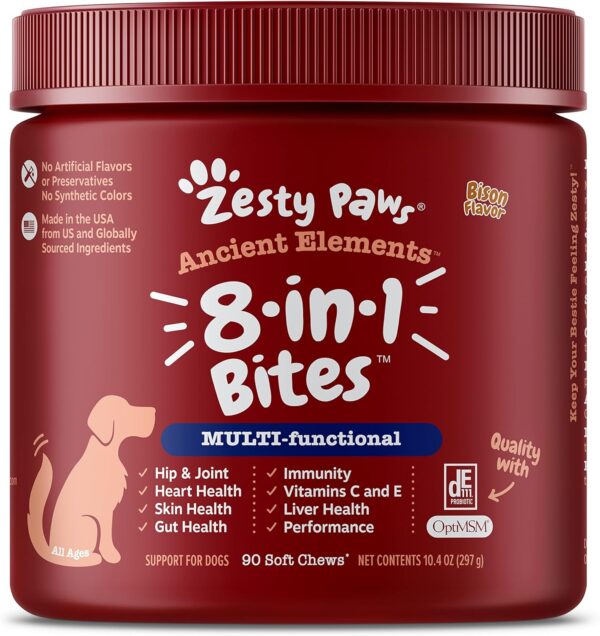 Zesty Paws Multivitamin Treats for Dogs - Glucosamine Chondroitin for Joint Support + Digestive Enzymes & Probiotics - Grain Free Dog Vitamin for Skin & Coat + Immune Health - AE - 90 Count - Image 2