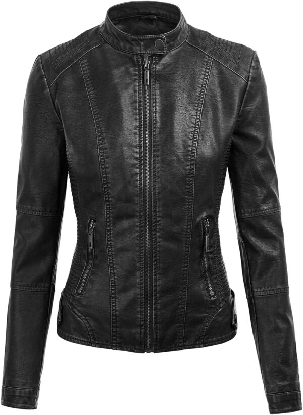 Lock and Love Women's Removable Hooded Faux Leather Jacket Moto Biker Coat - Image 4