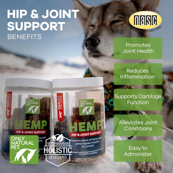 Only Natural Pet Hemp Hip & Joint Support for Dogs - Supplement for Mobility Wellness Pain Relief Healthy Inflammatory & Bone Stiffness - Chews w/Fatty Acid Blend Mussels & Turmeric - 120 Count - Image 5