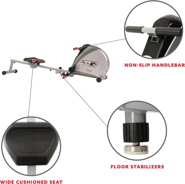 Sunny Health & Fitness Rowing Machine Rower Ergometer with Digital Monitor, Inclined Slide Rail, 220 LB Max Weight and Foldable - SF-RW5606 - Image 5