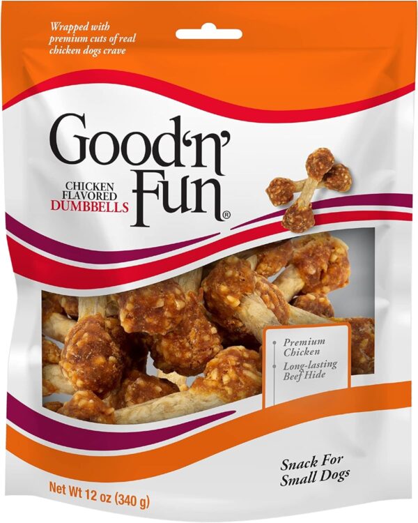 Good'n'Fun Chicken Flavored Dumbbells, Rawhide Snacks for Small Dogs 12 Ounce (Pack of 1) - Image 2