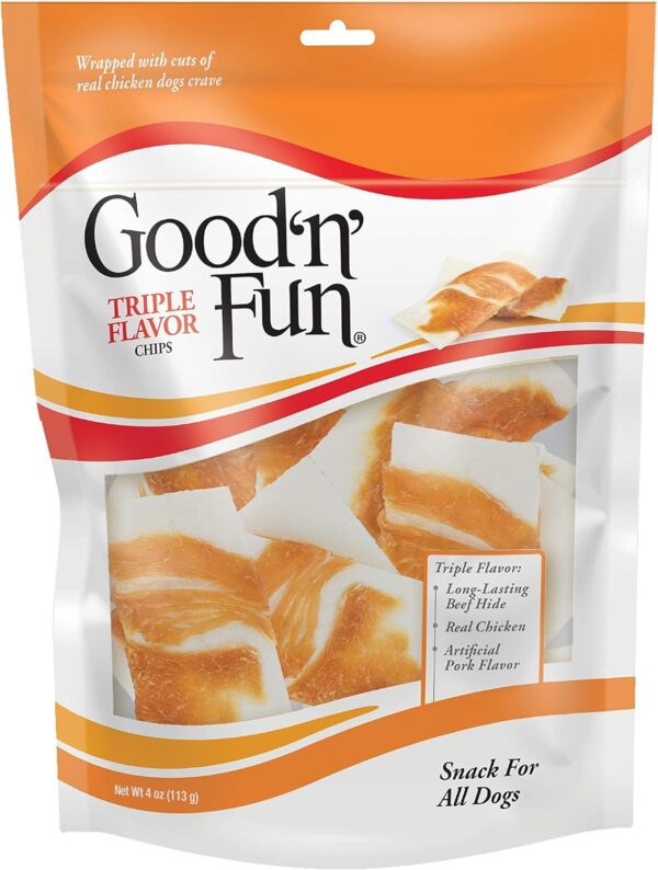 GOOD 'N' FUN Triple Flavor Chips, Dog Chew Treats, Premium Chicken and Beef Hide Treats for Dogs, 4 oz - Image 2