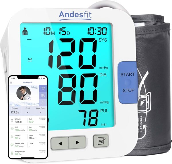 High Accuracy Smart Wireless Blood Pressure Monitor with APP Extra Large Cuff XL 13-21 inch Size Andesfit Automatic Upper Arm for Home use Travel Apple Health Bluetooth Compatible Irregular Heartbeat - Image 2