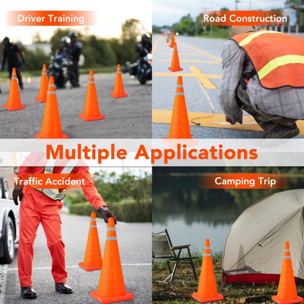 [5 Pack]18 Inch Collapsible Traffic Safety Cones - Parking Cones with Reflective Collars,Orange Safety Cones for Parking lot，Driveway, Driving Training etc. - Image 4