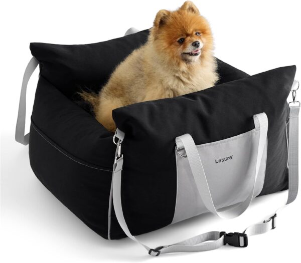 Lesure Small Dog Car Seat for Small Dogs - Waterproof Dog Booster Seat for Car with Storage Pockets, Clip-On Safety Leash and Thickened Memory Foam Filling, Pet Travel Carrier Bed Up to 25lbs, Black - Image 10