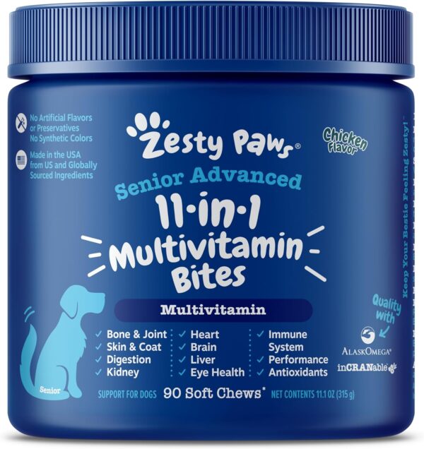 Zesty Paws Multivitamin Treats for Dogs - Glucosamine Chondroitin for Joint Support + Digestive Enzymes & Probiotics - Grain Free Dog Vitamin for Skin & Coat + Immune Health Chicken - Advanced - 90ct - Image 2