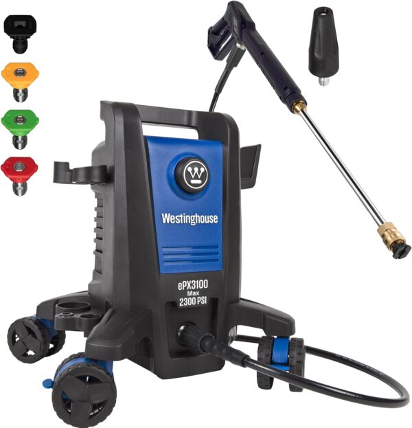 Westinghouse ePX3100 Electric Pressure Washer, 2300 Max PSI 1.76 Max GPM with Anti-Tipping Technology, Onboard Soap Tank, Pro-Style Steel Wand, 5-Nozzle Set, for Cars/Fences/Driveways/Home/Patios - Image 2