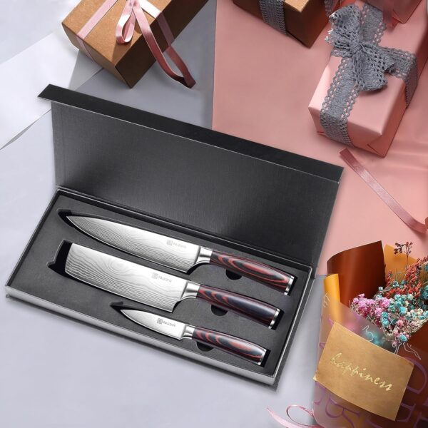 PAUDIN Kitchen Knife Set, 3 Piece High Carbon Stainless Steel Professional Chef Knife Set with Ultra Sharp Blade & Wooden Handle (Kitchen Knife Set 3 Pcs) - Image 8