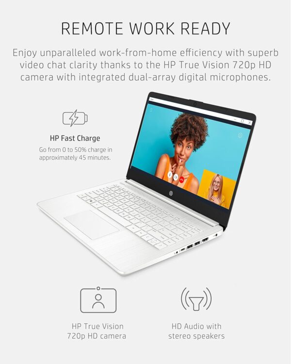 HP 14 Laptop, Intel Celeron N4020, 4 GB RAM, 64 GB Storage, 14-inch Micro-edge HD Display, Windows 11 Home, Thin & Portable, 4K Graphics, One Year of Microsoft 365 (14-dq0040nr, Snowflake White) - Image 7