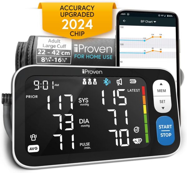 IPROVEN New 2023 Smart Upper Arm Blood Pressure Monitor - Home Use, 500 Memory Sets - Large Adjustable Cuff - Largest Widescreen Backlit Display - Bluetooth App for iOS & Android - Image 2