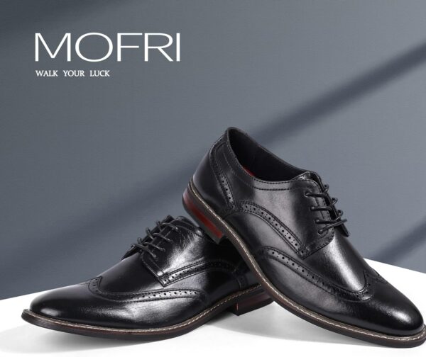 Mofri Men's Oxford Dress Shoes, Comfortable Cap Toe, Leather, Flexible, Breathable, Flat Heel, Lace-Up, Size 9, US - Image 3