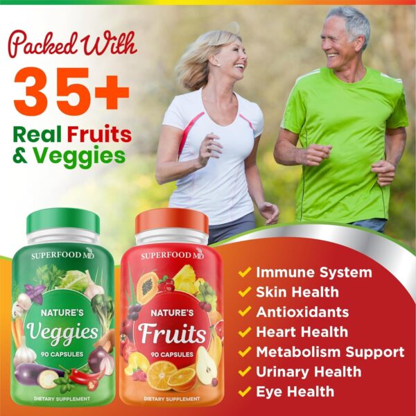 Superfood MD Fruits and Veggies Supplement - 90 Fruit and 90 Veggie Capsules - Supports Energy Levels, High Lycopene, Vitamins & Minerals -Made in The USA - 90 Count (Pack of 2) - Image 3