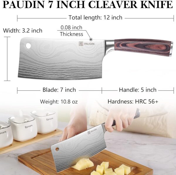 PAUDIN Cleaver Knife + Nakiri Knife - Image 5