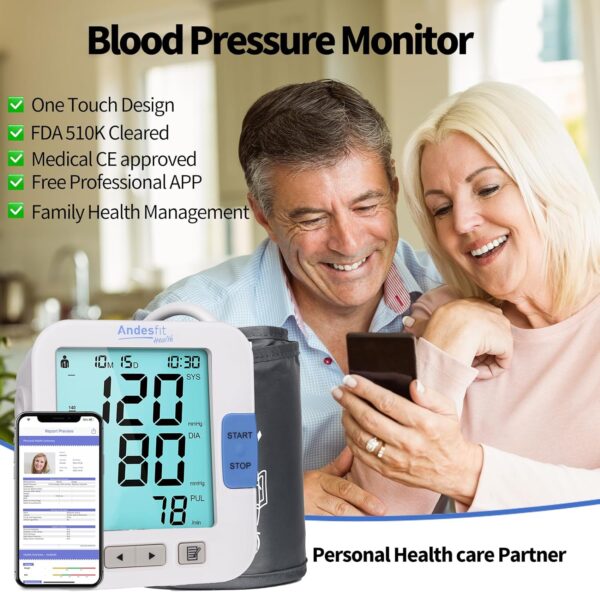 High Accuracy Smart Wireless Blood Pressure Monitor with APP Extra Large Cuff XL 13-21 inch Size Andesfit Automatic Upper Arm for Home use Travel Apple Health Bluetooth Compatible Irregular Heartbeat - Image 3