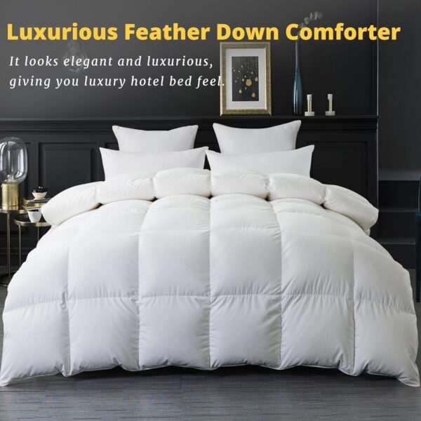 ELNIDO QUEEN® Goose Feather Down Comforter Queen Size - White Down Duvet Insert - Luxurious Fluffy Hotel Style Bedding Comforter - 100% Cotton Cover All Season - Queen Size (90x90 Inch) - Image 3