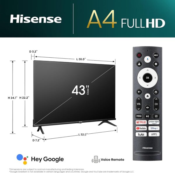 Hisense 43-Inch Class A4 Series FHD 1080p Google Smart TV (43A4K) - DTS Virtual: X, Game & Sports Modes, Chromecast Built-in, Alexa Compatibility - Image 3