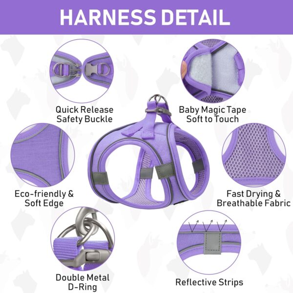 GAMUDA Small Pet Harness Collar and Leash Set, Step in No Chock No Pull Linen Fabric Soft Mesh Dog Vest Harnesses Reflective for Dogs Puppy Cats Kitten Rabbit (Purple, S) - Image 5