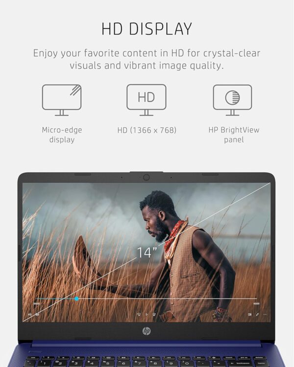 HP 14 Laptop, Intel Celeron N4020, 4 GB RAM, 64 GB Storage, 14-inch Micro-edge HD Display, Windows 11 Home, Thin & Portable, 4K Graphics, One Year of Microsoft 365 (14-dq0010nr, Indigo Blue) - Image 5