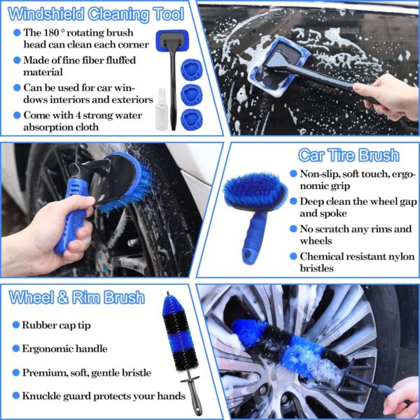 26Pcs Car Detailing Brush Set, Car Detailing Kit, Car Detailing Brushes, Car Cleaning Kit, Car Windshield Cleaning Tool, Professional Car Care kit - Car Wash Brush kit for Interior Exterior Wheels - Image 4