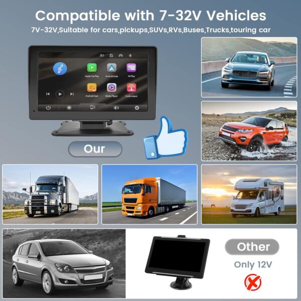 Hikity 7 Inch Apple Carplay Wireless Portable Car Touch Screen for Car, Wireless Android Auto Car Stereo with Bluetooth Airplay AUX Cable & 64G TF - Image 6