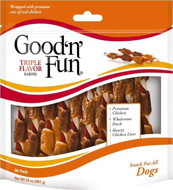 Good'n'Fun Triple Flavored Rawhide Kabobs for Dogs, 24 oz | 36 Count (P-94187)- 2 Pack - Image 3