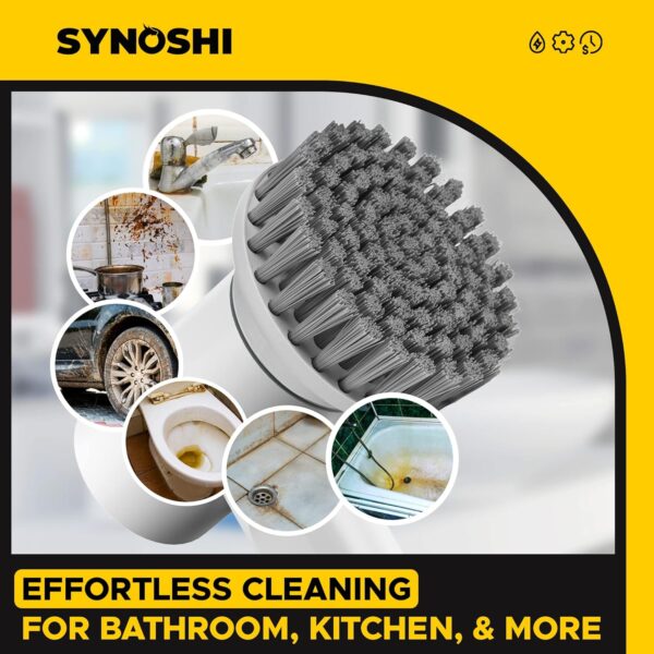 SYNOSHI Electric Spin Scrubber, Power Cleaning Brush with 3 Heads, Cordless Waterproof Shower Scrubber with Dual Speed, Perfect for Cleaning Bathroom, Tile, Cars, Floor. Electric Scrub Brush for tub - Image 7