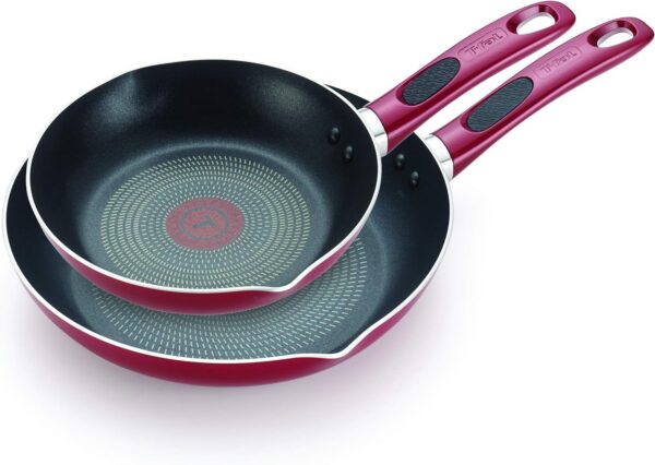 T-fal B039S264 Excite ProGlide Nonstick Thermo-Spot Heat Indicator Dishwasher Oven Safe 8 Inch and 10.5 Inch Fry Pan Cookware Set, 2-Piece, Rio Red - Image 2