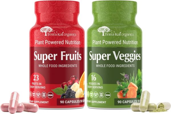 Organic Super Fruit & Veggies Supplement - Gluten/Gelatin Free, Non GMO, Soy Free & Vegan | Reds & Greens Superfood Capsules | 23 Fruits & 16 Vegetables (180 Count) - Image 2